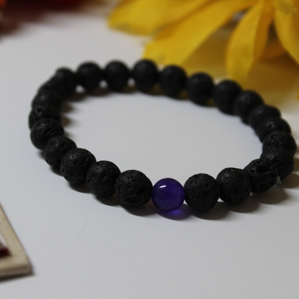 1 LEFT-NWT Chakra Stone Lava Bead Stretch Bracelet - Picture 2 of 7